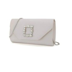 Satin Evening Bag with Crystals Buckle Platinum